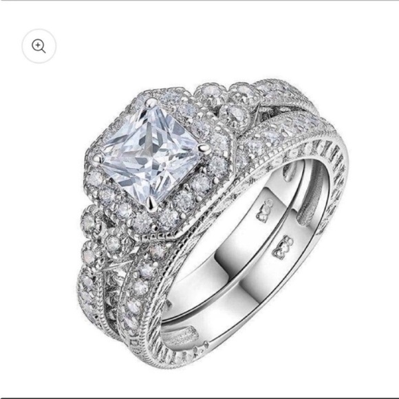 PRINCESS Elegant engagement ring simulated  diamond white gold Plated Size 6 - Picture 6 of 14